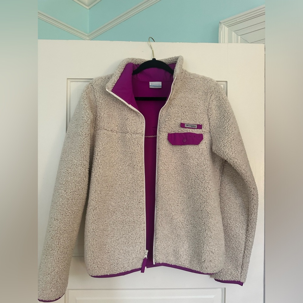 Columbia Zip up jacket cream and purple size small